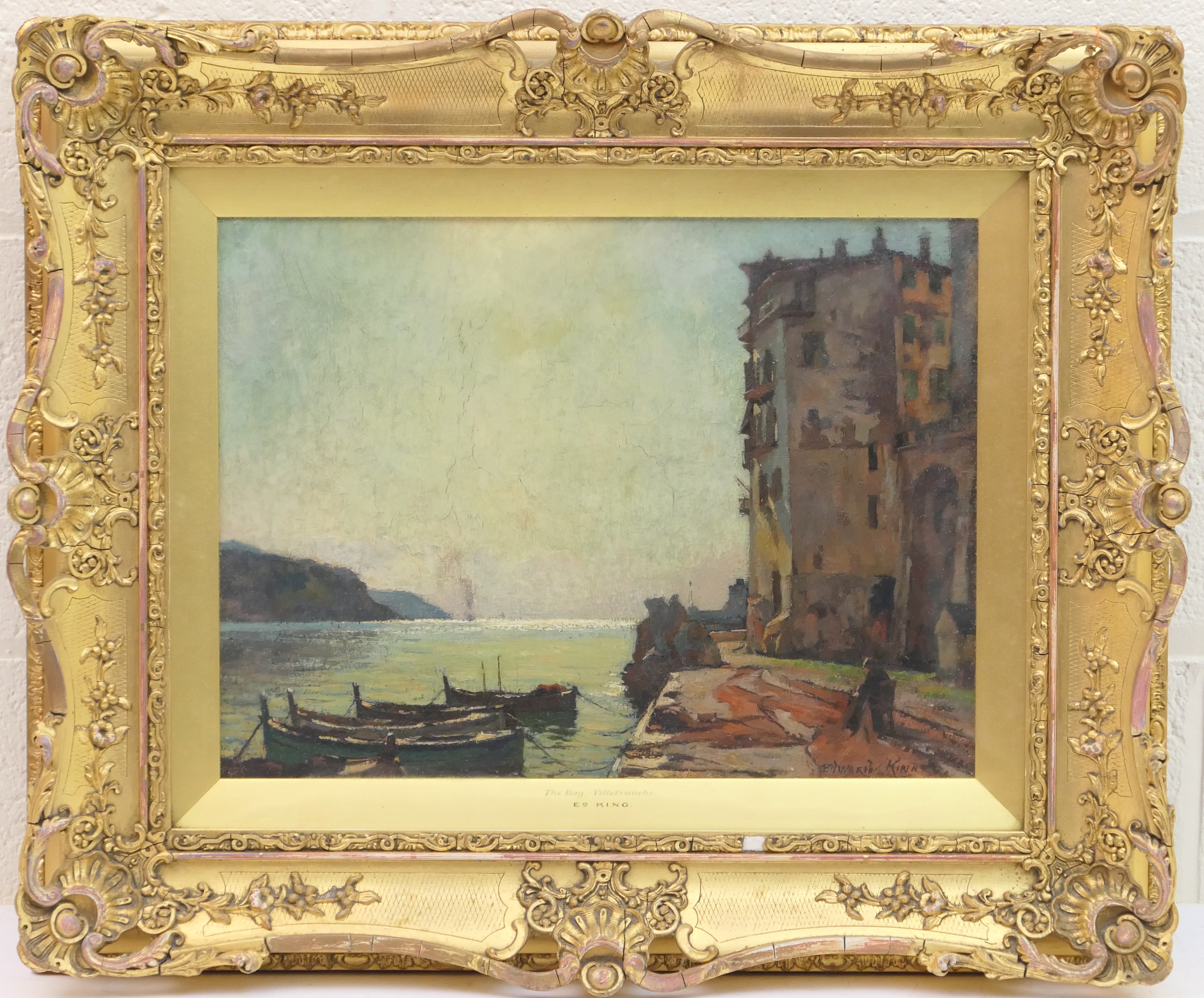 Edward R King (1863-?), Pair, the Bay, and Old Buildings, Villefranche, oils on canvas, signed,