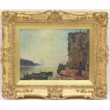 Edward R King (1863-?), Pair, the Bay, and Old Buildings, Villefranche, oils on canvas, signed,