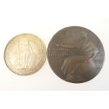 Hong Kong trade dollar, 1929, Bombay Mint (EF); also a General Strike 1926 bronze medallion