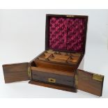 Victorian burr walnut jewellery and writing box, circa 1850, the hinged top opening to a comparted