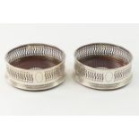 Pair of modern silver and mahogany wine coasters, by Broadway Silversmiths, Birmingham 1995, in