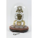 Victorian brass skeleton timepiece, white chapter ring with Roman numerals, single fusee movement,