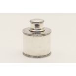 Edwardian silver tea caddy, Sheffield 1901, cylinder form with removal cap, bordered with