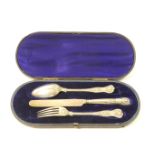 Victorian silver composite christening set, Kings pattern, comprising fork and spoon, London 1860,