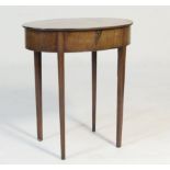 Late George III mahogany sewing table, circa 1800-20, oval top opening to a vacant interior, over