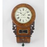 Victorian burr walnut drop trunk wall clock, by J Knowles, Birmingham, circa 1860, white painted