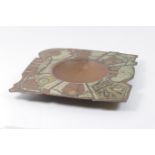 Handcrafted Chester copper bowl, circa 1900, shaped square form, the border of nickel, brass and