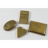 Four Welsh miner's brass snuff boxes, including one of heart shape, inscribed 'W Stothart' and dated