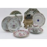 Chinese famille rose export porcelain comprising: Armorial plate with Marquis of Normandy crest,