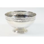 Modern silver rose bowl, maker KMS, Birmingham 1991, decorated with a band of flowers and foliate