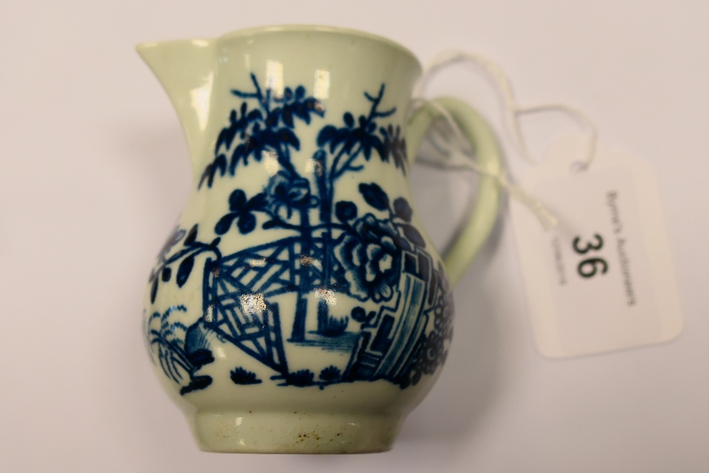 Worcester blue and white sparrow beak jug, decorated with the plantation pattern, circa 1780, - Image 2 of 3