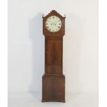 Scottish mahogany eight day longcase clock, circa 1820, the hood with two brass finials flanking a