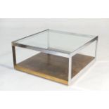 Modernist chrome, plate glass and rosewood square coffee table, possibly Hertug for Fredrik