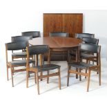 Danish rosewood dining suite, probably Nova, early 1970s, comprising circular extending table