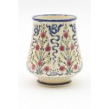 Zsolnay Pecs small vase, baluster form with a wide neck and decorated with a Persian inspired formal