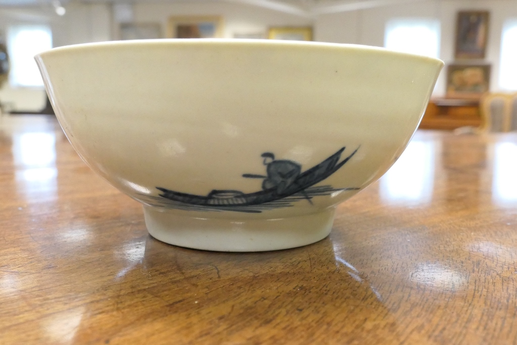 Richard Chaffers, Liverpool, blue and white bowl, circa 1765, decorated with a rock and willow river - Image 5 of 7