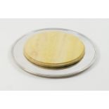 Modern sterling silver cheese board stand, plain circular form with a reeded border and circular