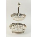 Italian silver two tiered centre bowl, Lavorato a Mano, modern, having two fluted dishes bordered