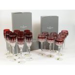 Waterford Clarendon ruby glassware comprising eight champagne flutes and eight hock glasses,