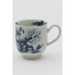 Worcester blue and white coffee cup, in the prunus root pattern, circa 1770, workman's painted mark,