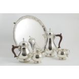 Modern silver five piece tea service, by Barker Ellis Silver Company, Birmingham 1964, comprising