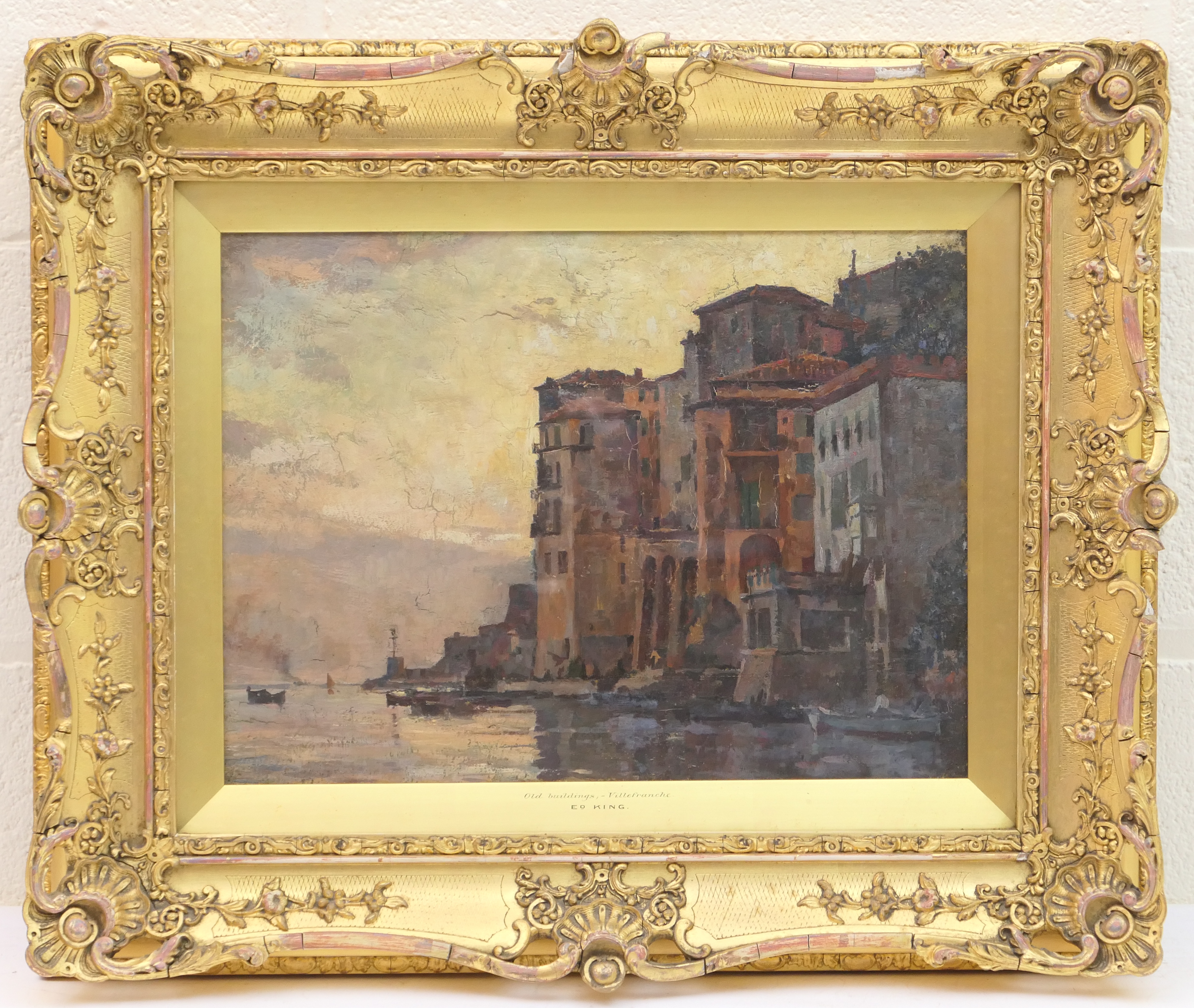 Edward R King (1863-?), Pair, the Bay, and Old Buildings, Villefranche, oils on canvas, signed, - Image 2 of 2