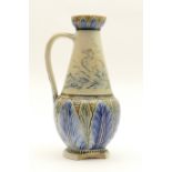 Doulton Lambeth stoneware jug, by Hannah Barlow, dated 1874, baluster form with a tapered neck,