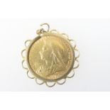 Victorian sovereign, 1898, Melbourne Mint, within a loose 9ct gold pendant mount, gross weight 9.6g