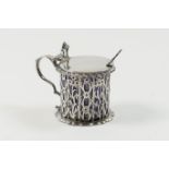 Victorian silver wet mustard pot, by George Fox, London 1895, pierced cylinder form with gadrooned