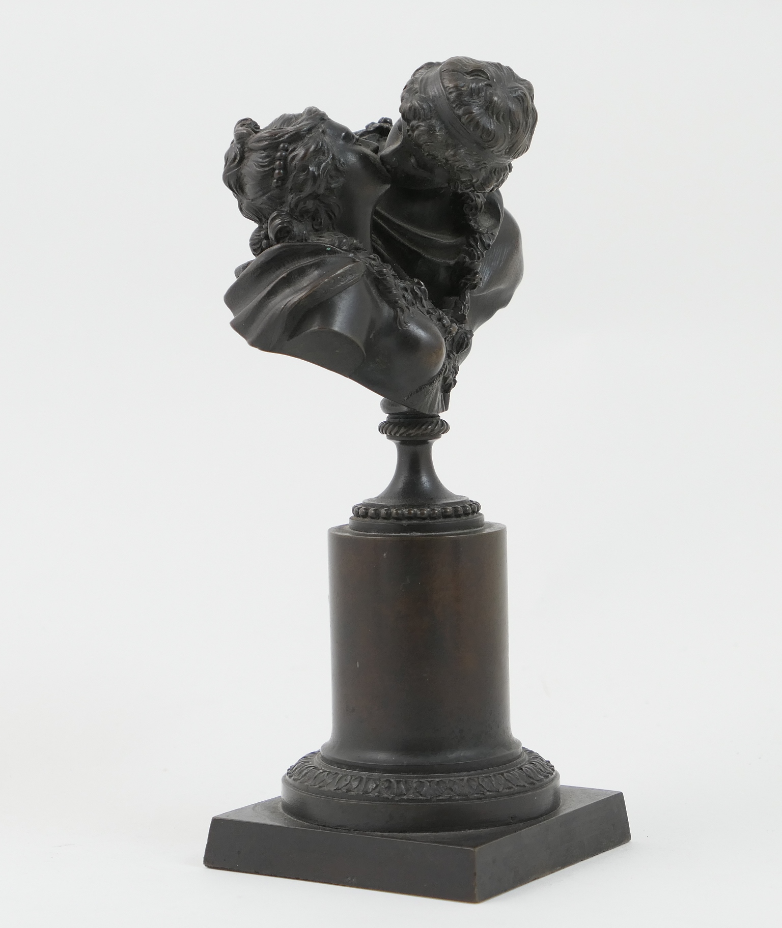 After Jean Antoin Houdin (1741-1828), Le Baiser, dark brown patinated bronze with integral bronze