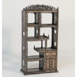 Chinese rosewood and mother of pearl inlaid display stand, early 20th Century, having open galleried