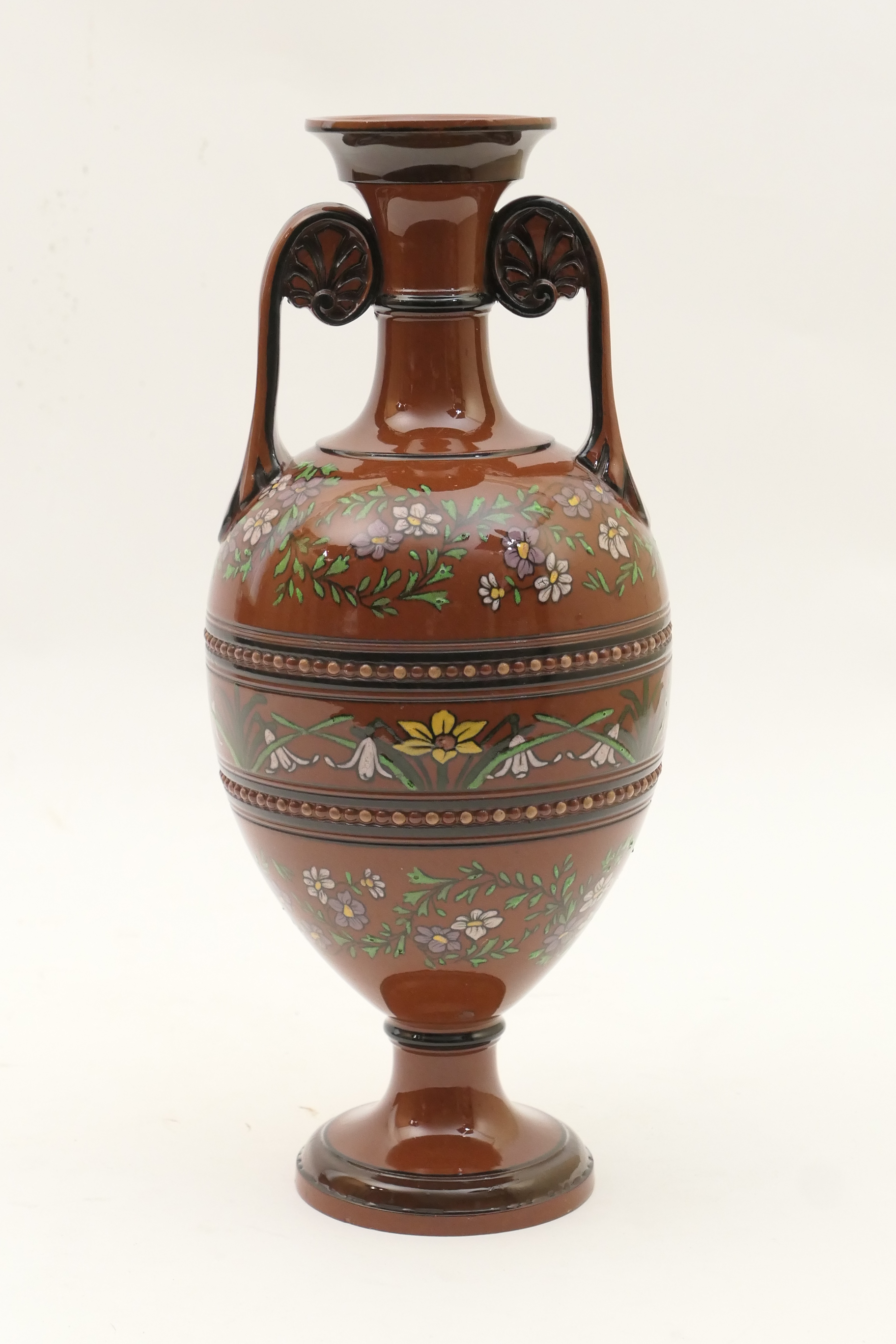 Watcombe Pottery vase, in the manner of Dr. Christopher Dresser, circa 1875, of Etruscan shape,