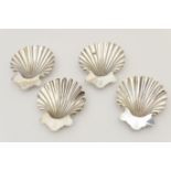 Set of four Sheffield plated scalloped butter dishes, each engraved with a monogram and crest, 14.