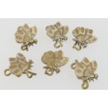 Set of six decorative butterfly form buttons, finished in white metal with gilt details, 15mm