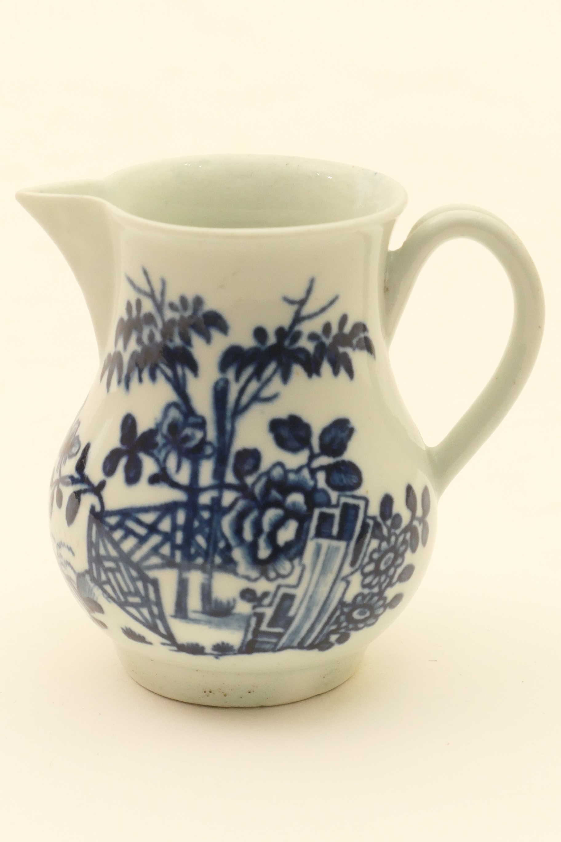 Worcester blue and white sparrow beak jug, decorated with the plantation pattern, circa 1780,
