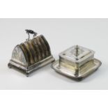 Unusual late Victorian insulated toast rack, circa 1900, the base and divisions being a reservoir