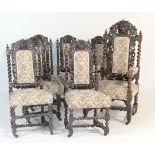 Set of Victorian carved oak barleytwist dining chairs, comprising one carved and six singles, each