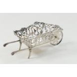 Silver wheelbarrow bonbon dish, by William Comyns & Sons, London 1907, pierced and with foliate