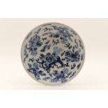 Chinese blue and white plate, late 19th Century, decorated with mythical dogs amidst clouds, and
