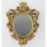 Florentine carved giltwood mirror, late 19th Century, replaced oval plate bordered with baroque