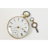 Victorian 18ct gold open faced pocket watch, Chester 1863, white enamelled dial with Roman