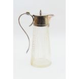 Edwardian cut glass claret jug, silver plated mount and hinged cover, 27cm