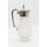 Late Victorian silver mounted cut glass claret jug, Sheffield 1892, pear shaped with star cutting