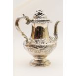 William IV silver coffee pot, maker 'IW', London 1835, having a domed cover with flower finial and