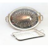 Late Victorian silver plated oval serving tray, with engraved floral decoration, 72cm; also a