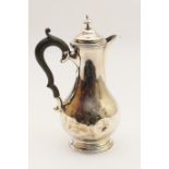 George III silver hot water jug, unidentified maker 'W F', London 1766, pear shaped with hinged