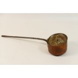 George III copper chestnut roaster, with wrought steel handle, 56cm