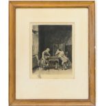 After Meissonier, The Chess Players, proof etching on satin by Luke Taylor, circa 1916, original