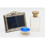 French silver gilt mounted glass scent bottle, London import marks for 1910, having a screw cap with