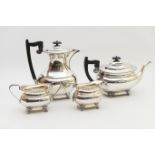 Silver four piece tea service, by Edward Viners, Sheffield 1965-68, comprising teapot, hot water